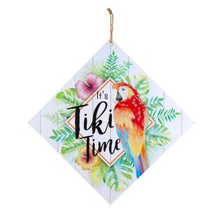 Luau “It’s Tiki Time” Glittery Summer Hanging Wall Decor NWT